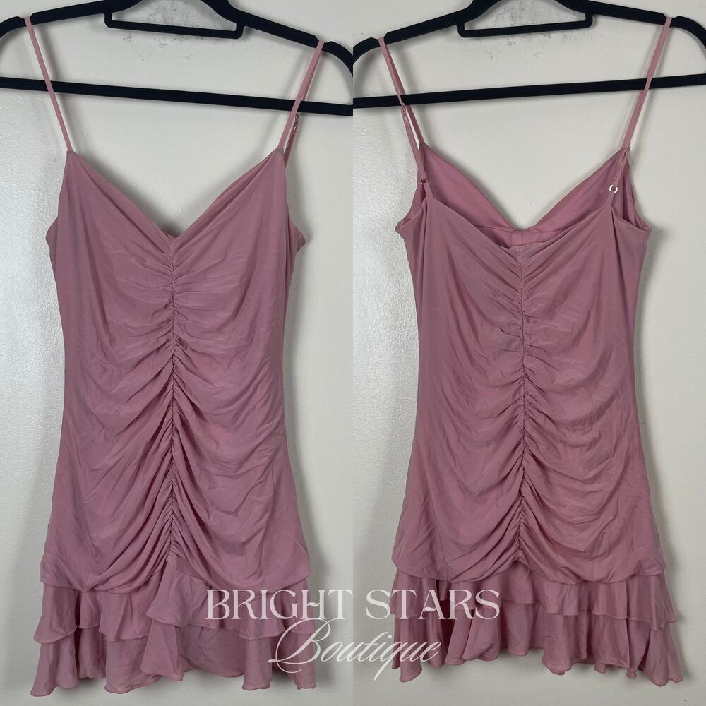 Rare Pink Ruched Mini Dress ASO Marissa Cooper The OC Ruffle Y2K Tiered Vintage - Picture 3 of 6